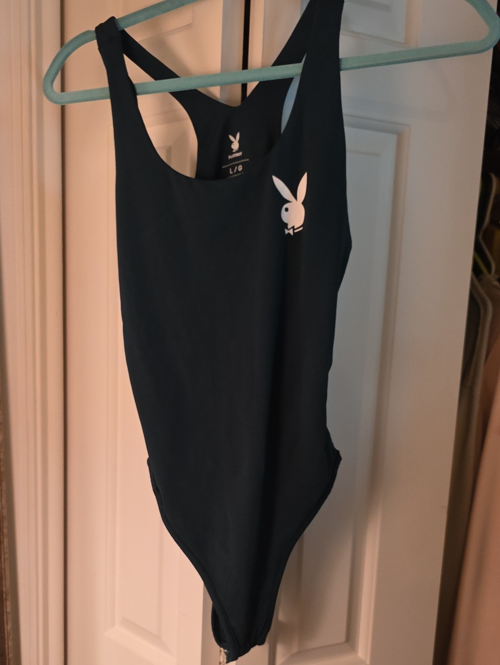 Playboy Green One-Piece Razorback One-piece with White Bunny Logo Sz L